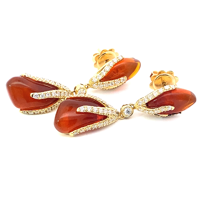 Fireopal Brilliant Earrings 18 kt Yellow Gold...abstract Design sooo stunning 