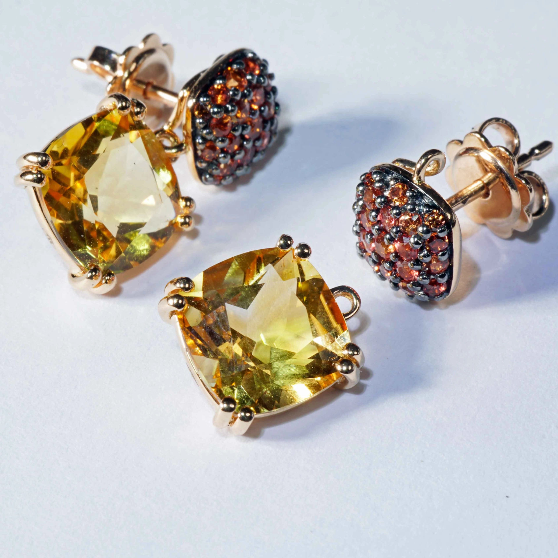Yellow Citrin and orange Saphire Rosegold Earrings....stunning Kombination 