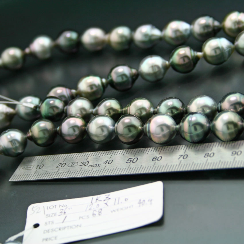 Opera-Tahiti-Zuchtperl-Kette, 12-11 mm Perlen, ca. 92 cm lang, barock, intensiver Lüster