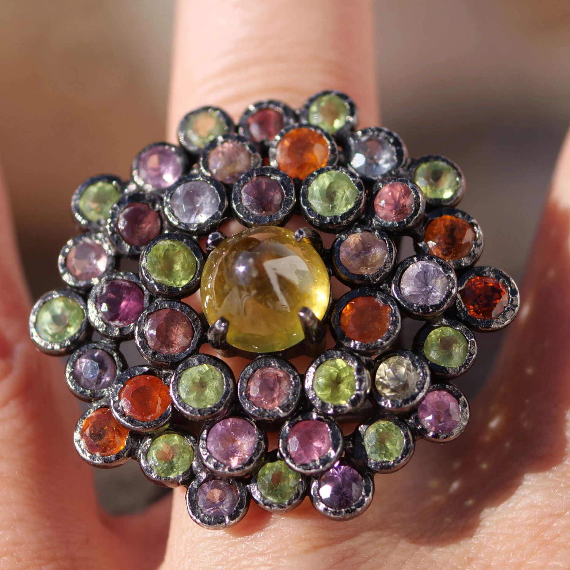 Spinel Ring in amazing Colors...total 35 carat...Silver handcrafted Ring