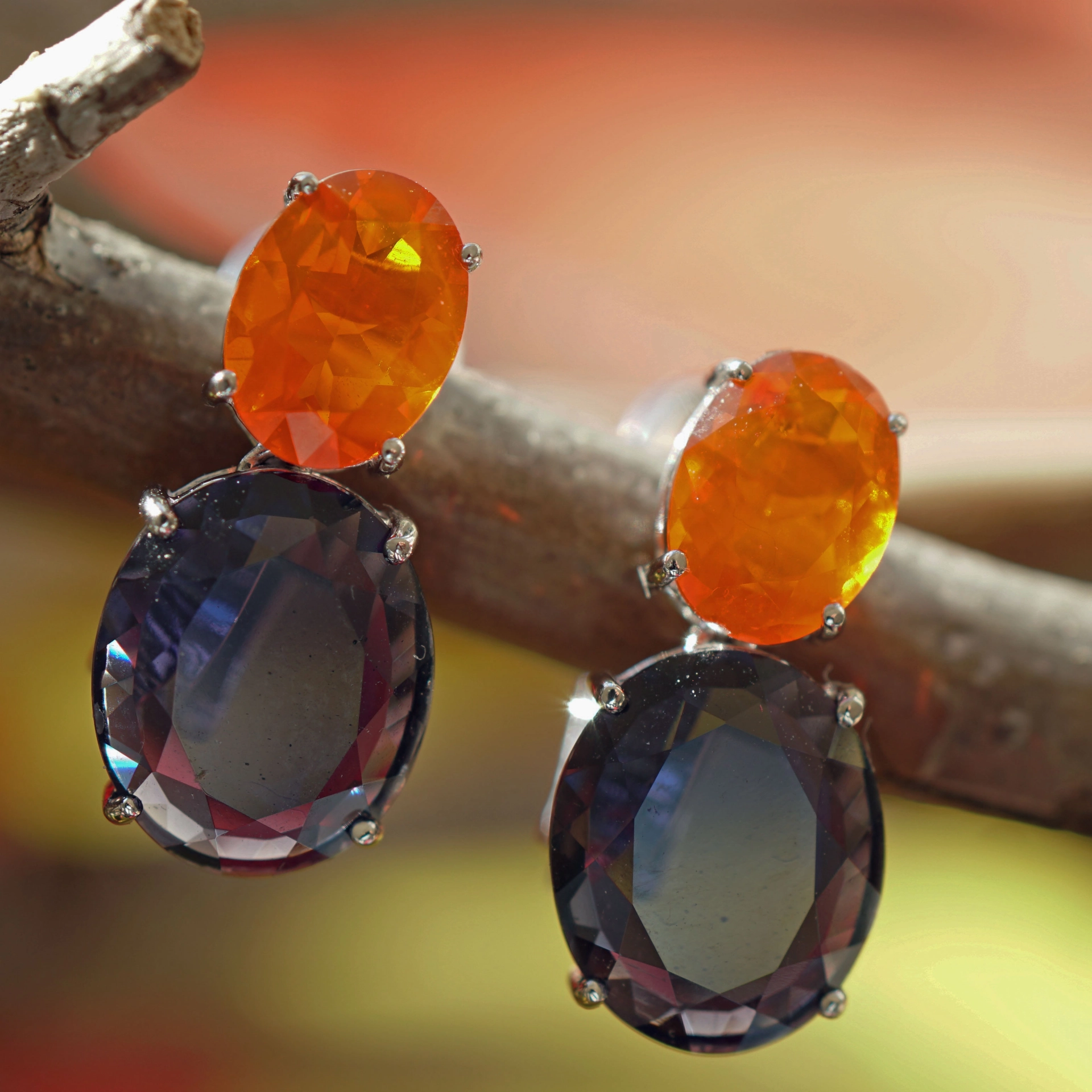 Iolith Fireopal Earsticks 18 kt Whitegold...what a kind of Color Mix