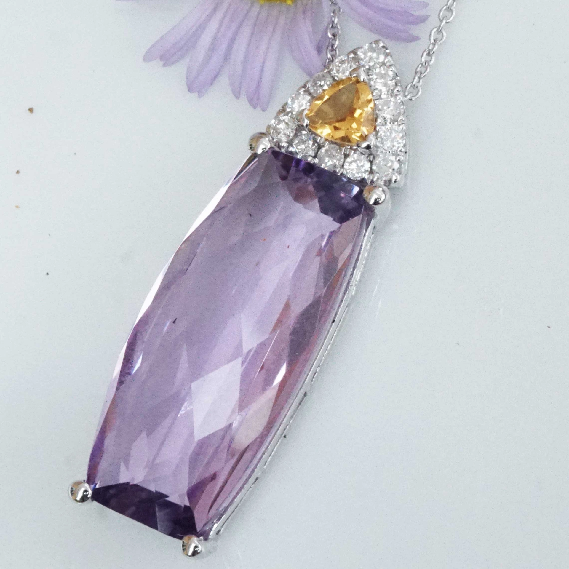 Amethyst Citrin Brilliant Pendant with Chain 18 kt White Gold...so graceful