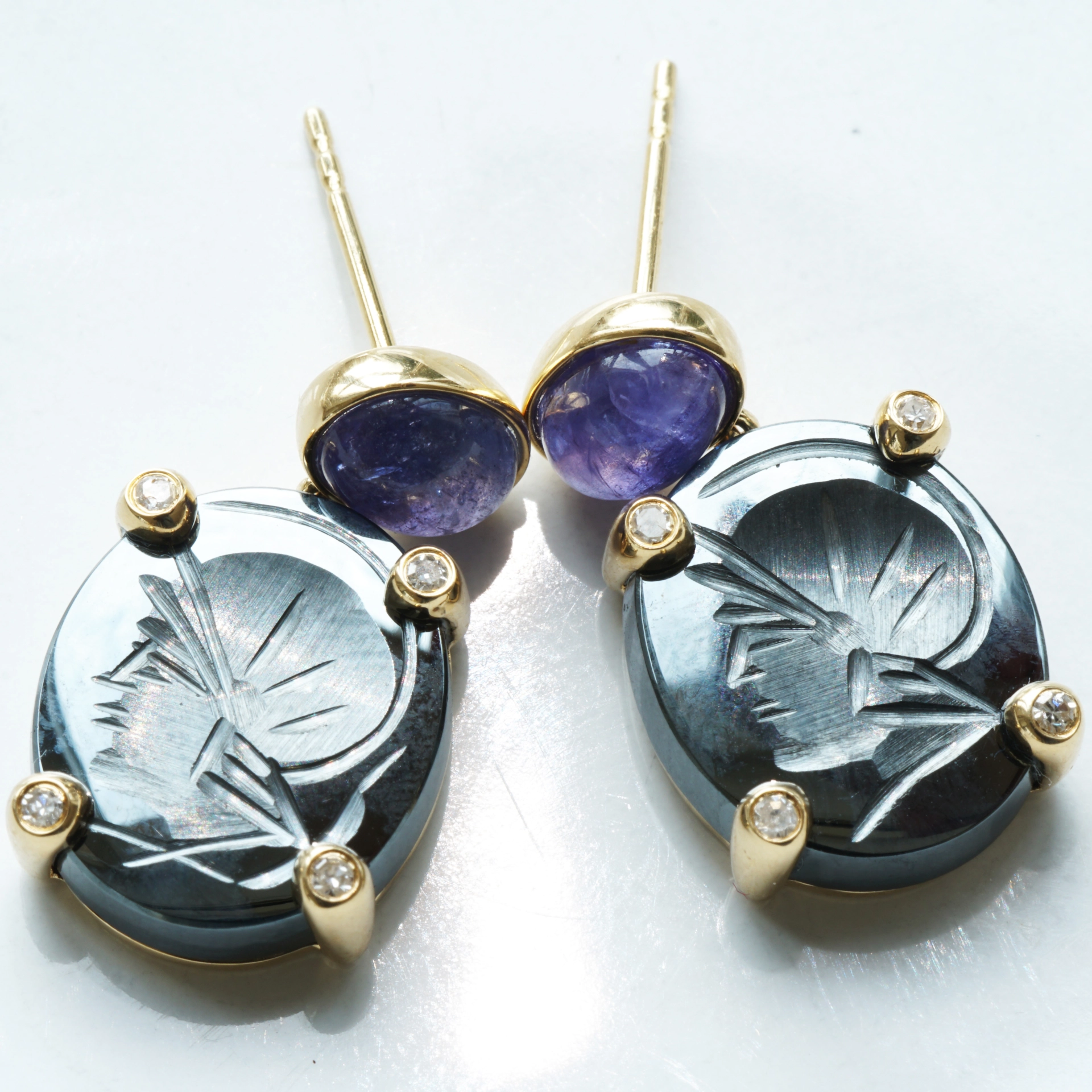 Tansanite Diamond Earrings...be my Warrior...18kt Yellowgold