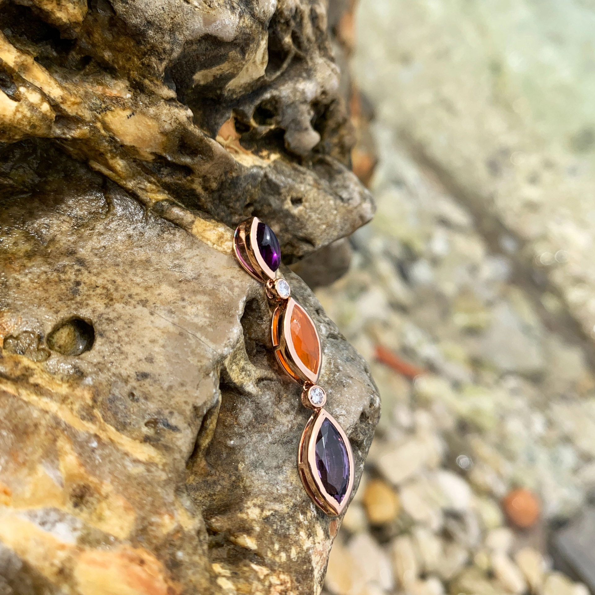 Spinel fire opal amethyst pendant 750 rose gold with brilliants..Hallelujah