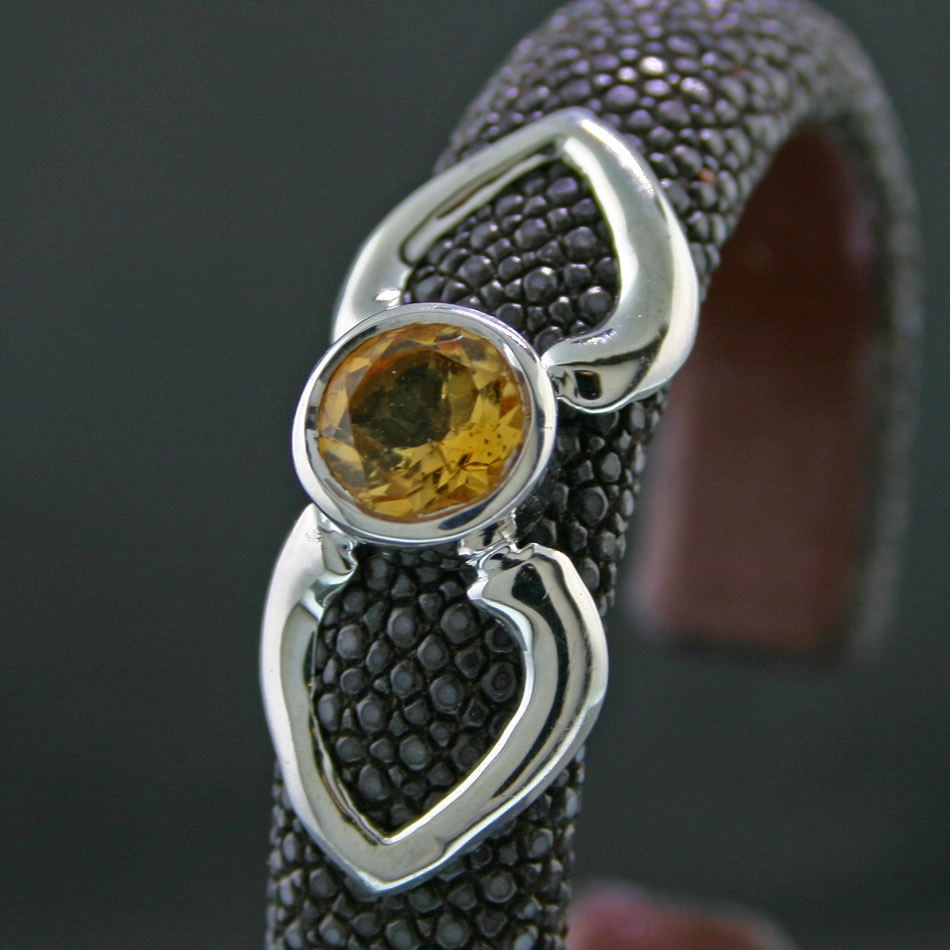 Citrin-Rochenleder-Armreif, 925/-Silber