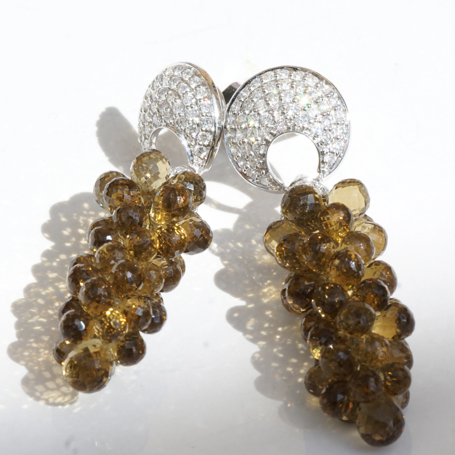 Diamond Smokey Quartz Earrings 18 kt Whitegold...exciting in the Shape of Grapes
