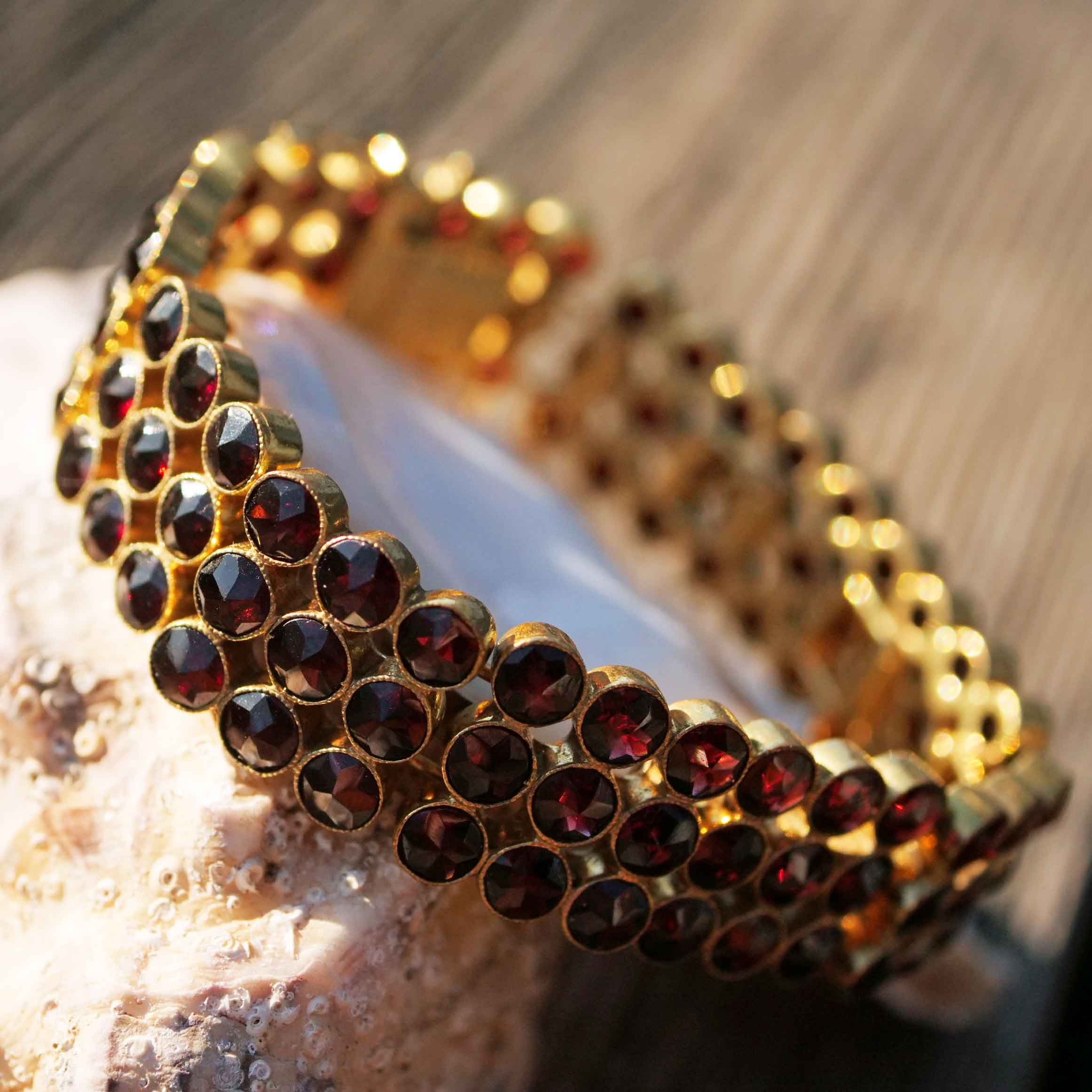 Bohemian Garnet Bracelet Silver goldplated 1900 hallmarked RF