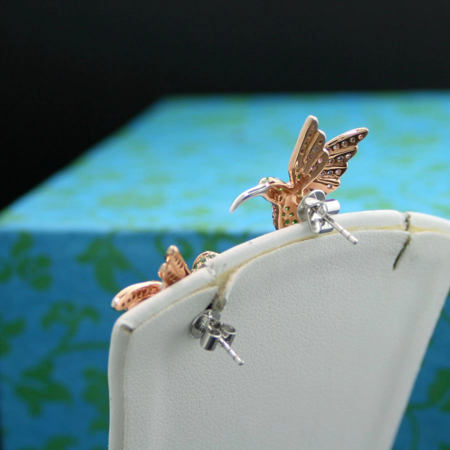 Edelstein-Kolibri-Ohrhänger, 750er-Gold