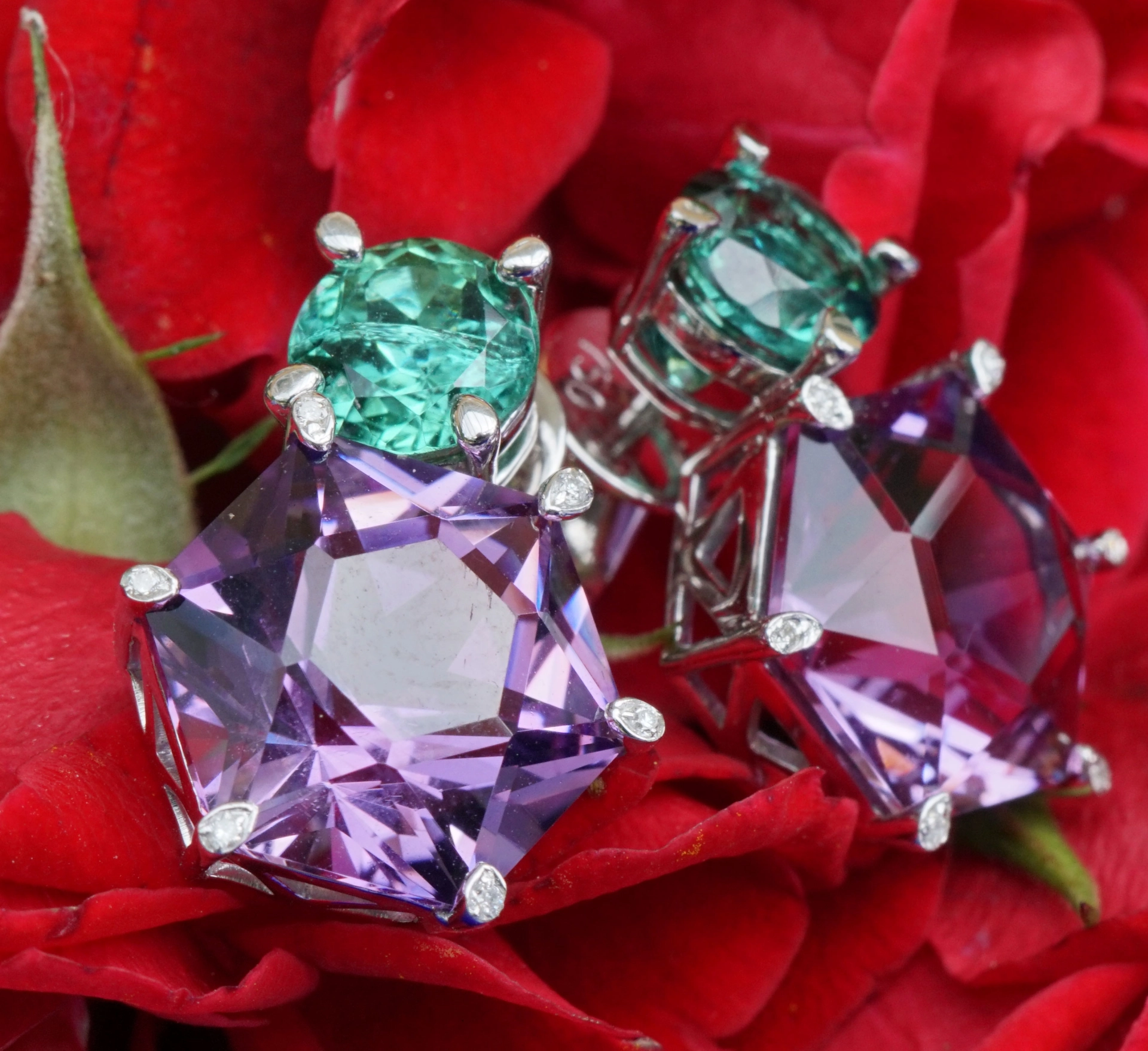 Amethyst Turmalin Ohrstecker 750er Gold 10 CARAT HÖCHSTE SCHLIFFGÜTE