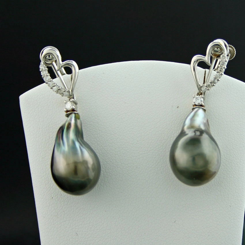 Tahiti-Zuchtperl-Brillant-Stecker, 900/-Platin