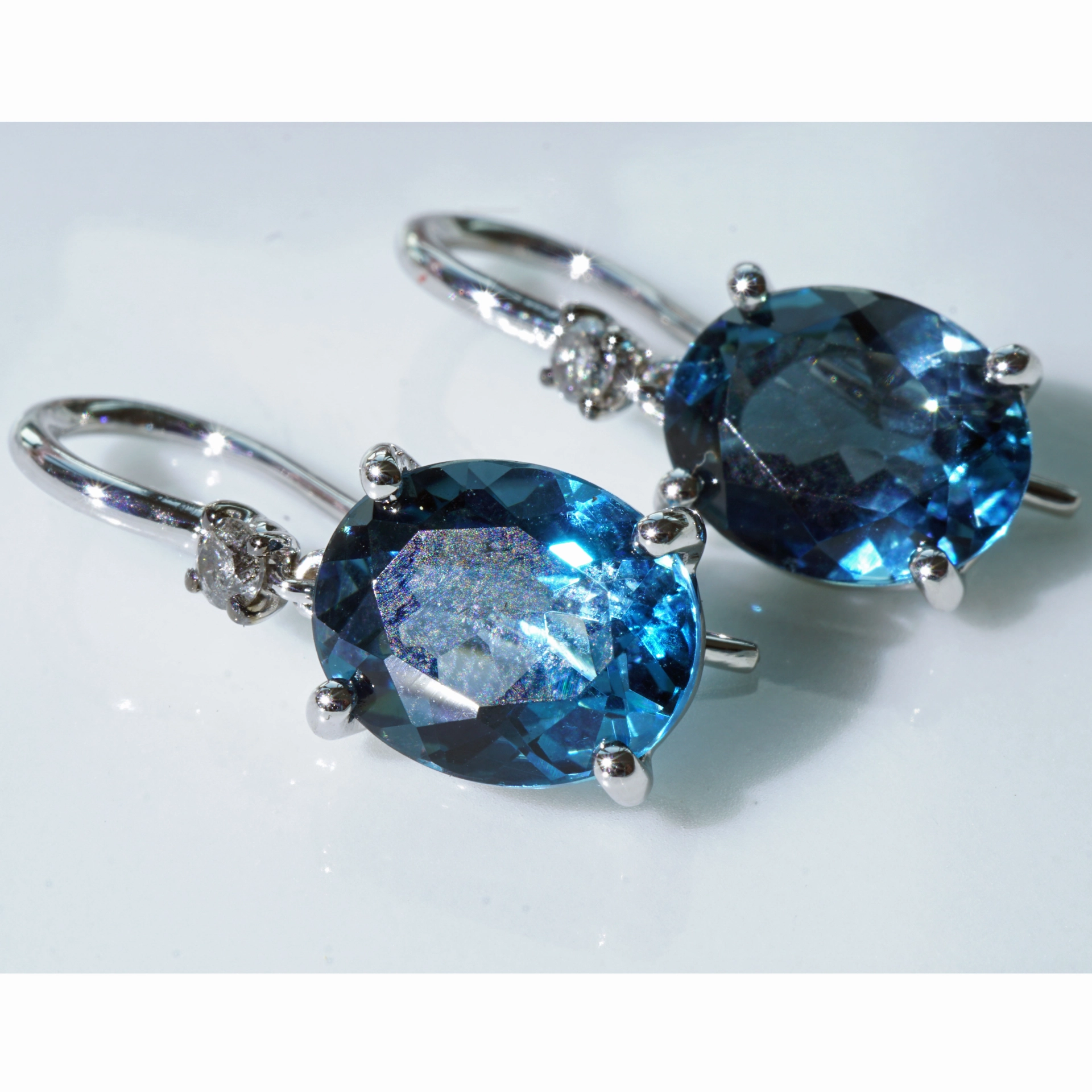 Blue and Grey Color Earrings made in a traditional Goldsmith's Factory in Valenza/Italy Bluetopaz and Diamonds 18kt Whitegold