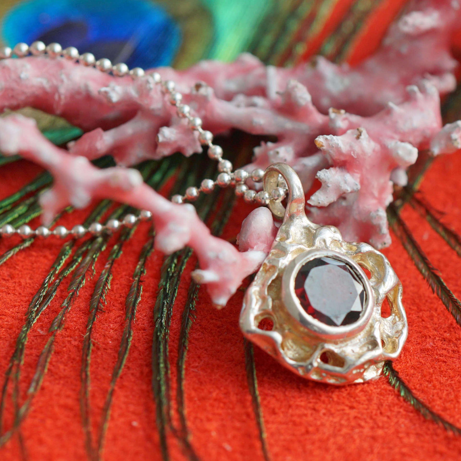Granat Rochenleder Set in 925er Silber Ring und  Armreif Handarbeit massiv