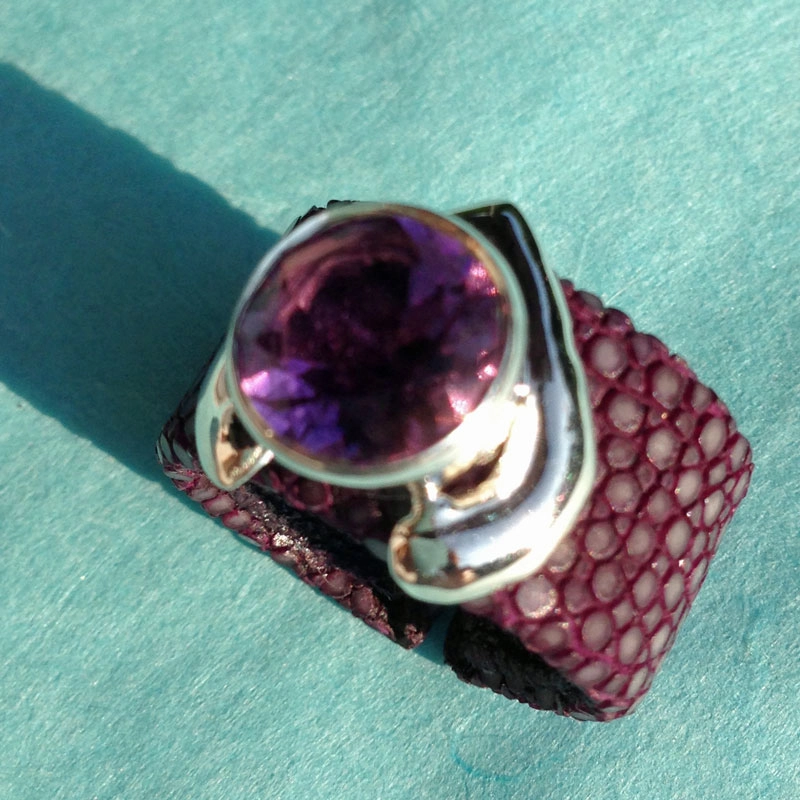 Amethyst Rochenleder Armreif 925erSilber rosegold plated 20 mm breit