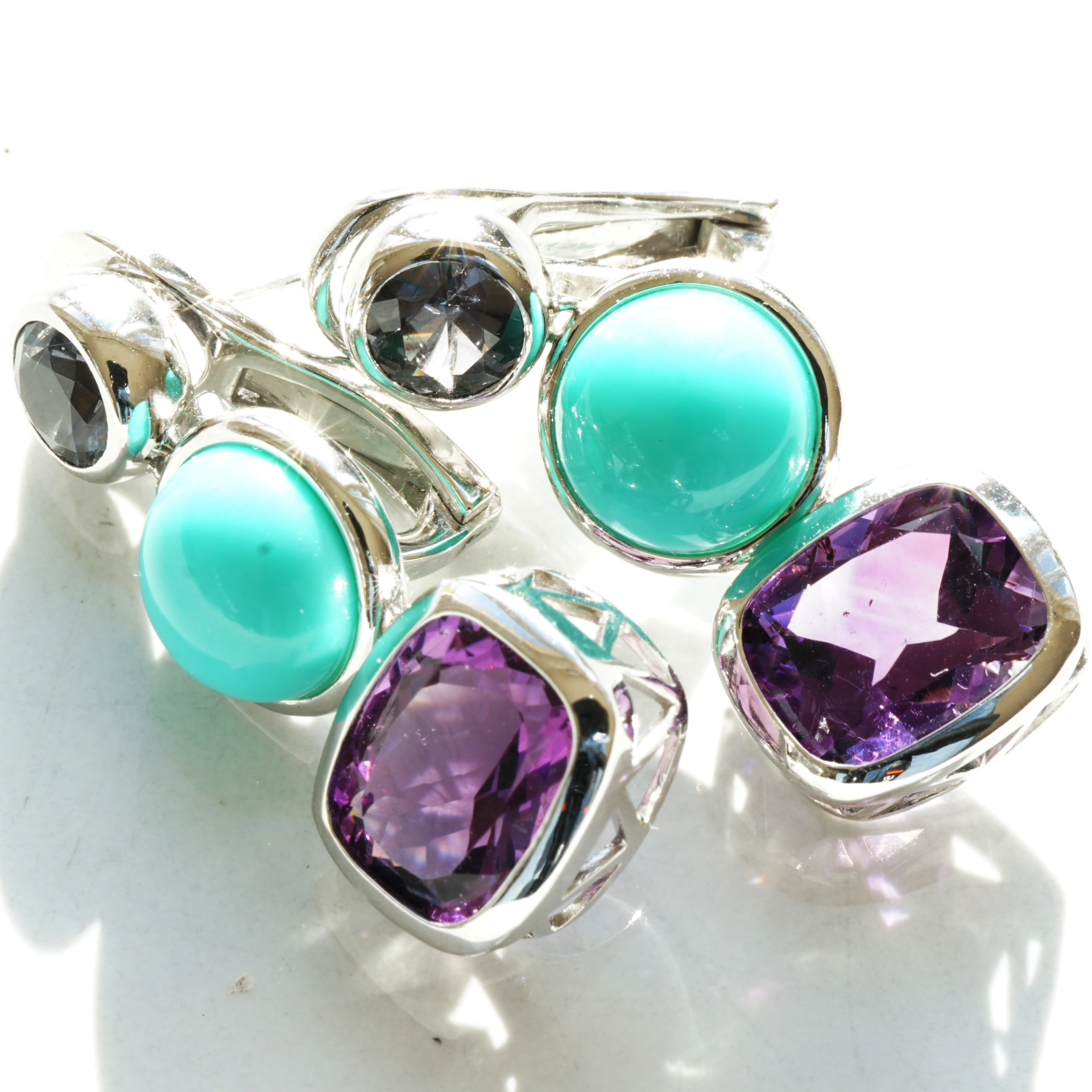 Spinell Türkis Amethyst Ohrstecker Clip 750er Weissgold 10.90 ct great colors