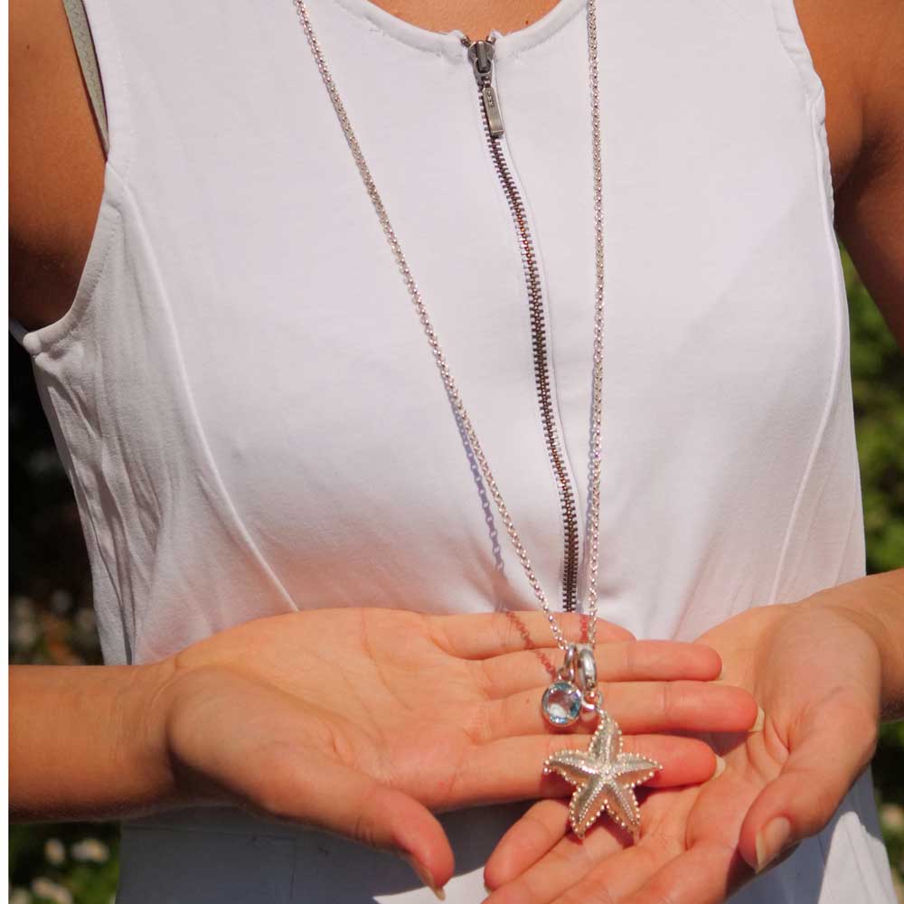 Chilango Rutilated Quartz Agate Necklace in 100 cm Length with Great Striped Agate Pendant 925 Silver