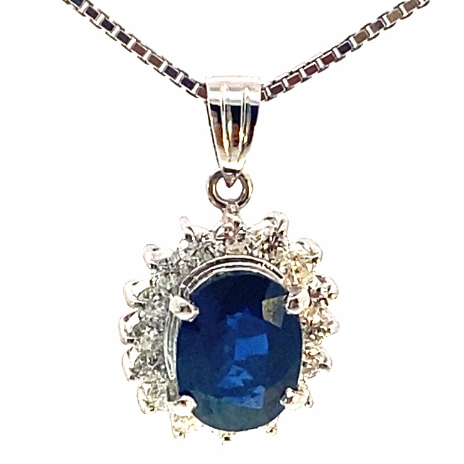 Royal Blue Sapphire Diamond Pendant in 900 Platinum with Chain 2.81 ct 0.73 ct TW-W VS-SI