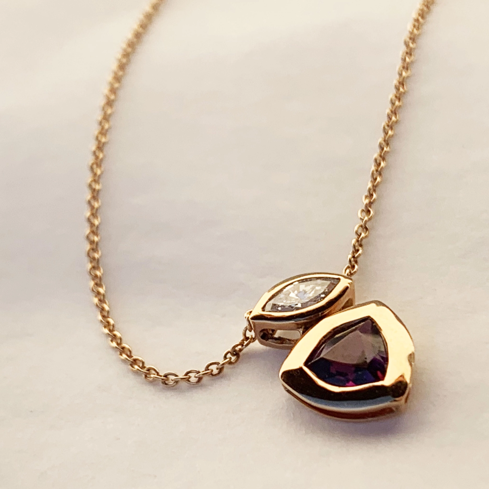 Turmalin Diamant Collier 0.56 ct 0.19 ct TW VVS2 750er Rosegold feinste Qualität