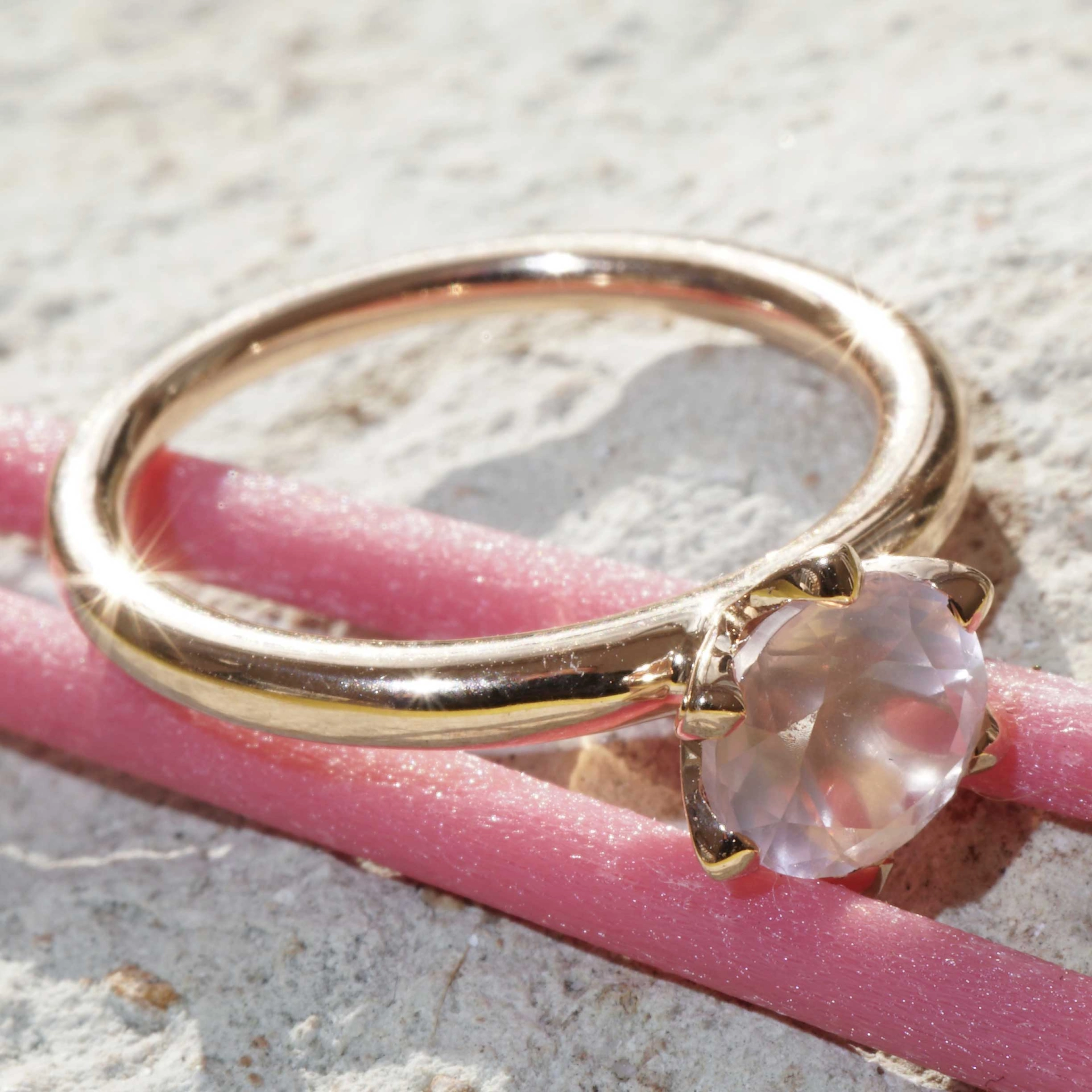 Bestseller Combination Ring made in Valenza...18 kt Rose Gold with Rose Quartz