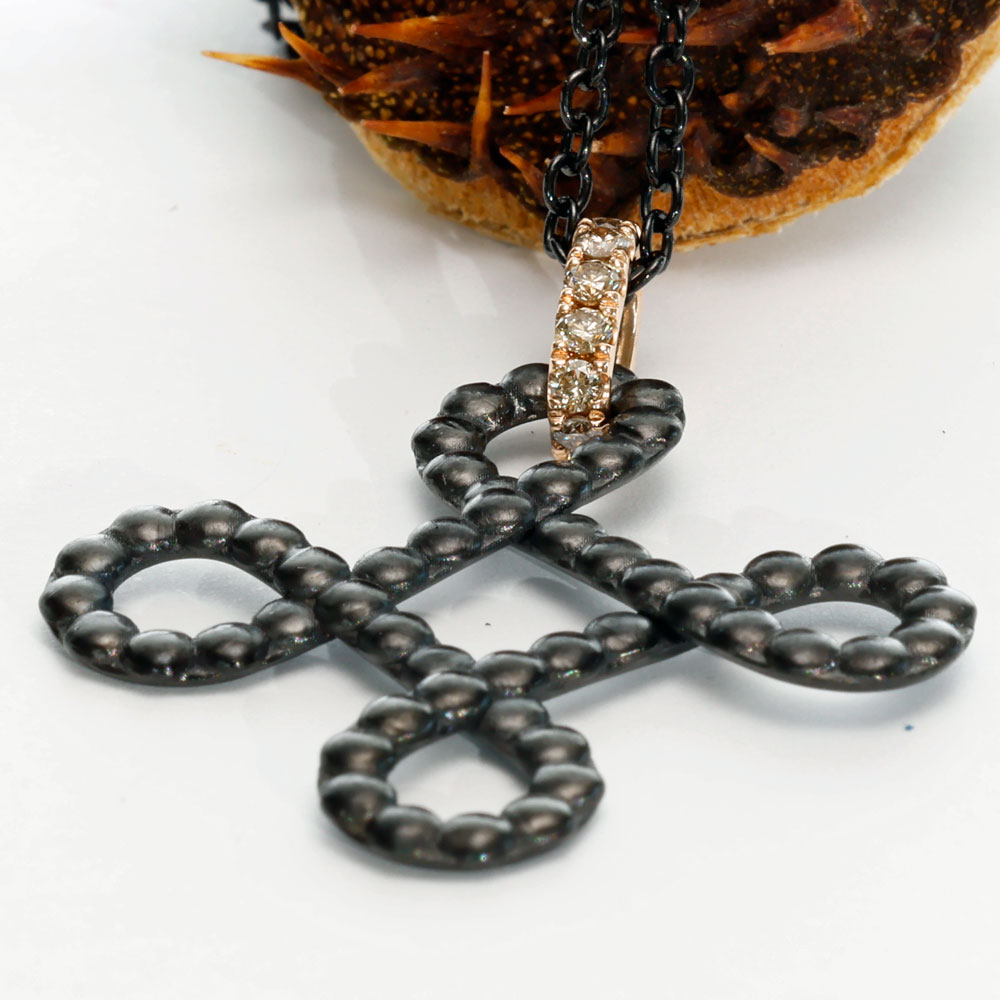 Brilliant Necklace 750 Rose Gold 0.29 ct TW VS... Mysticism Knot.. black rhodium-plated stainless steel