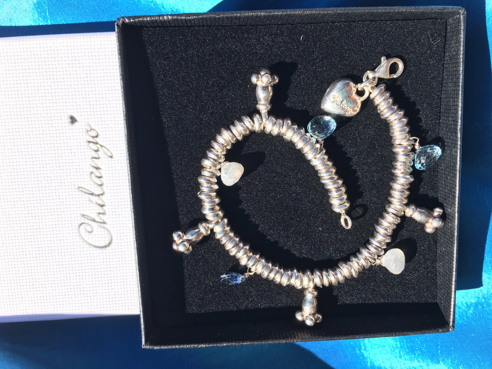 Original Chilango Armband SPARKLING STARS 925er Silber SKY BLUE WHITE QUARZ
