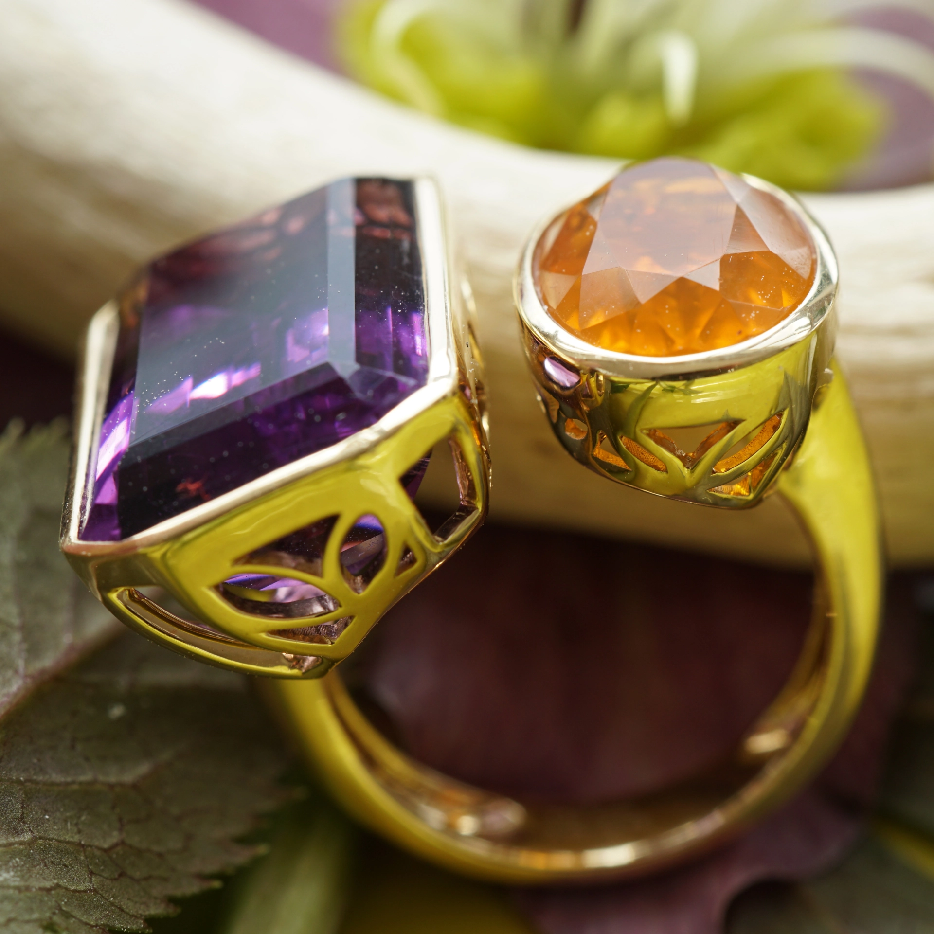 Amethyst Fireopal Ring 18 kt Yellowgold....extremly hot
