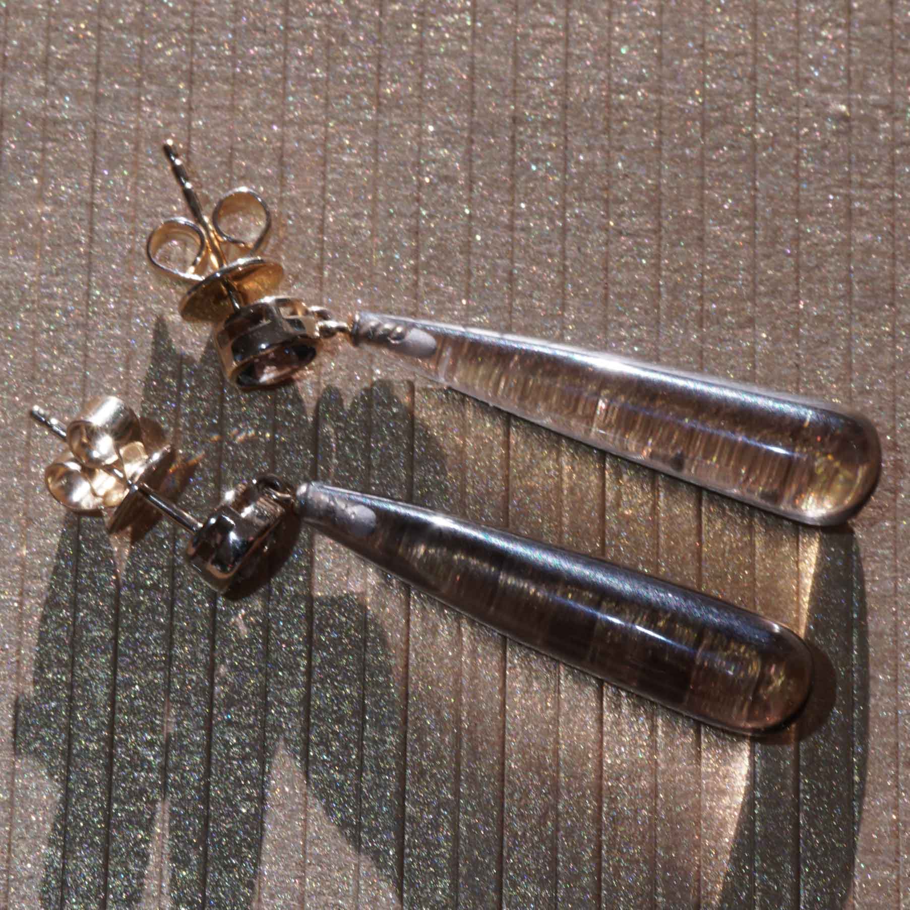 Spinel Smoky Quartz Stud Earrings in 585 Yellow Gold... long samples flatter your face