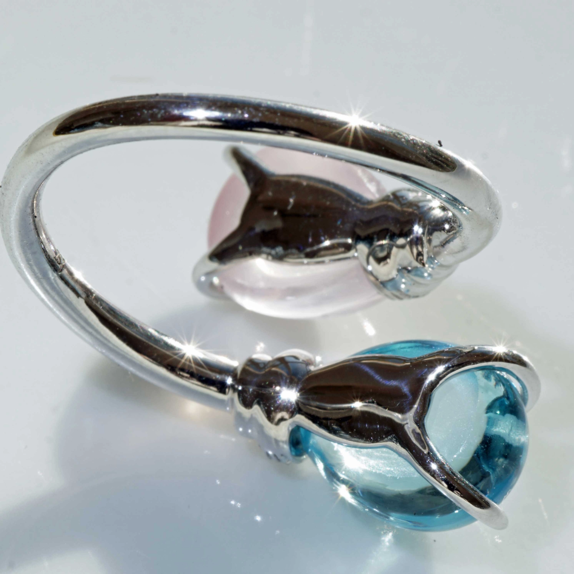 Drop Ring..soo sweet...with Blue Topaz and Rose Quartz..made in Italy