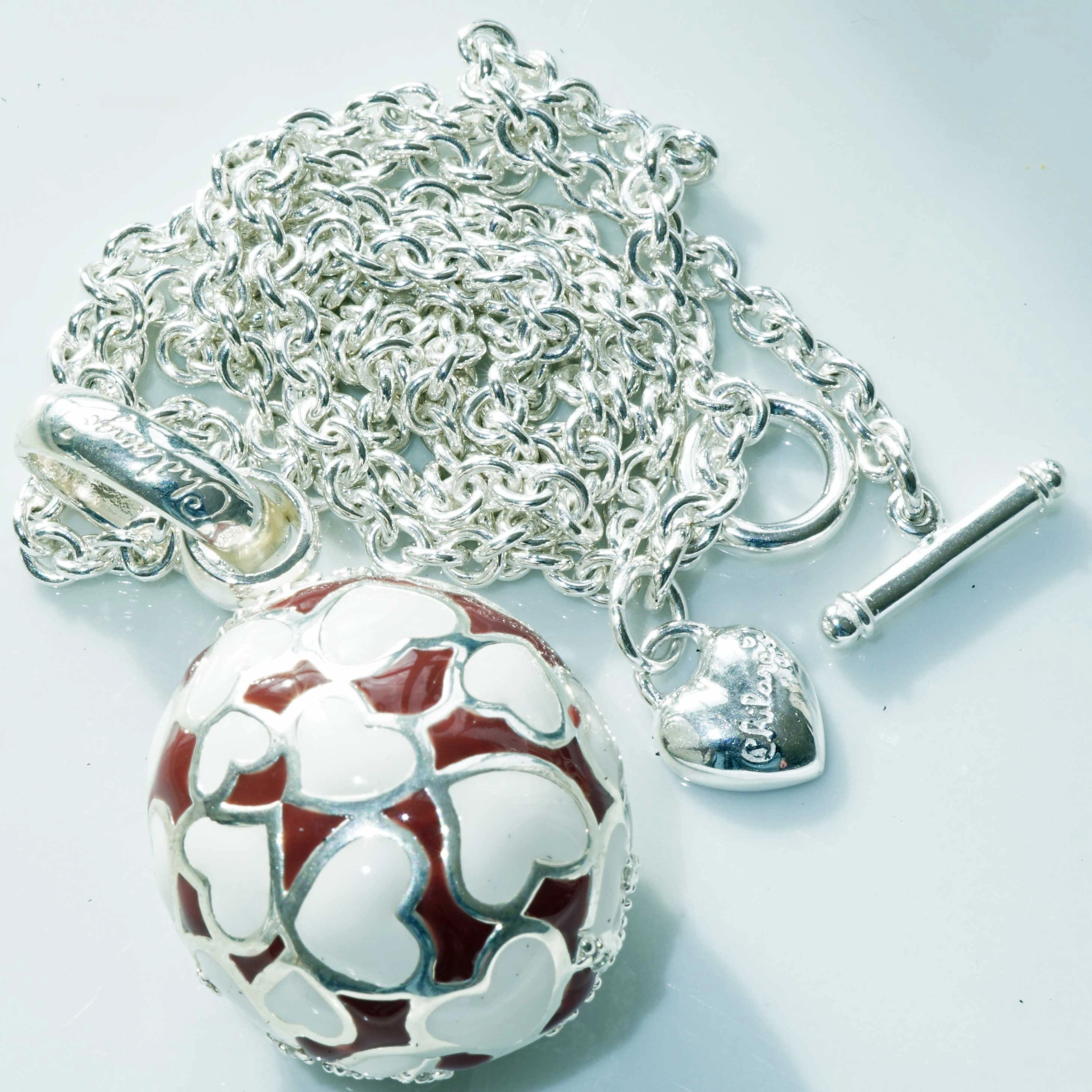 Chilango Pendant Faberge Style Heart red-brown 925 Silver Enamel