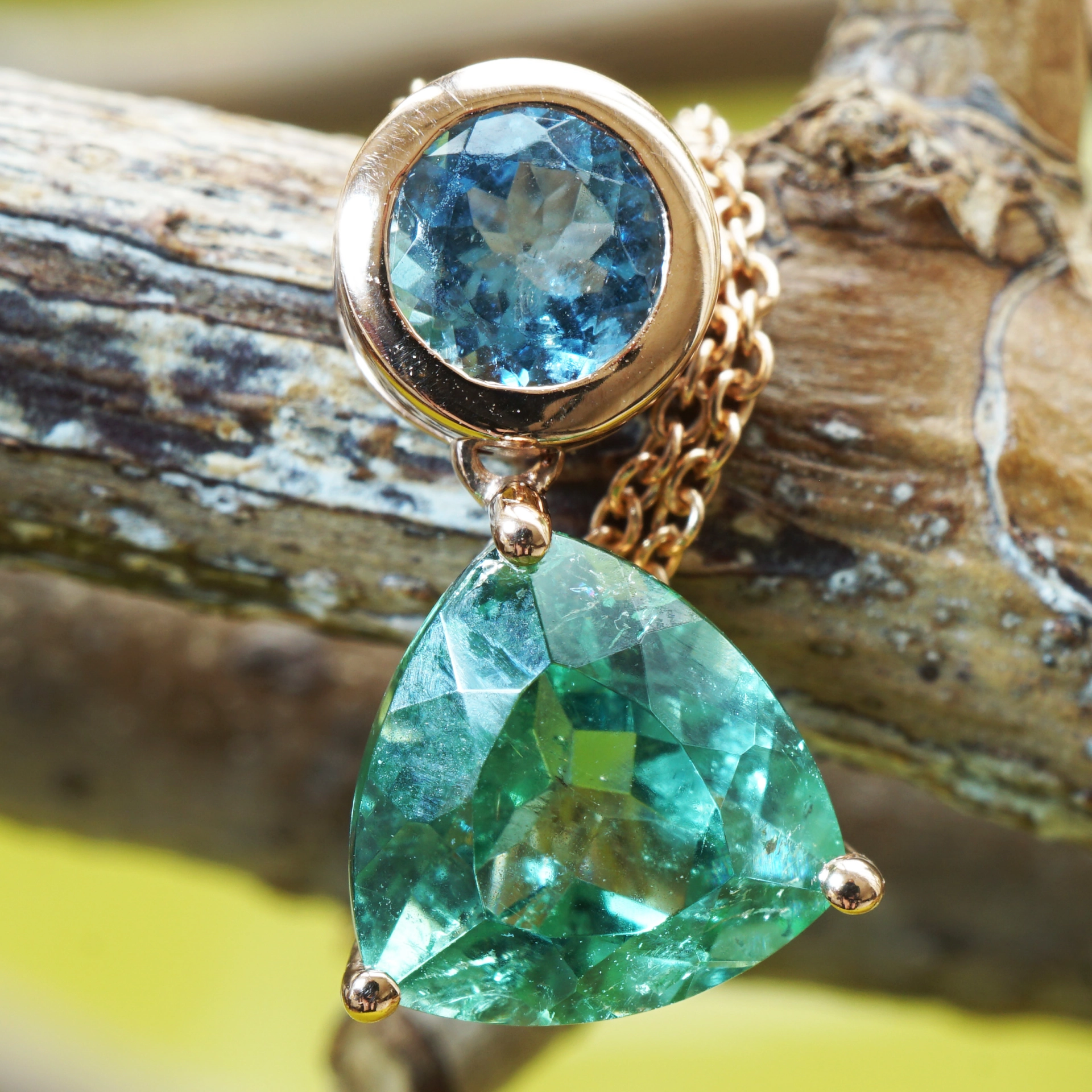 Turmalin Aquamarin Anhänger m. Kette 750er Rosegold 2.19 ct 0.36 ct AAA paraibafarben
