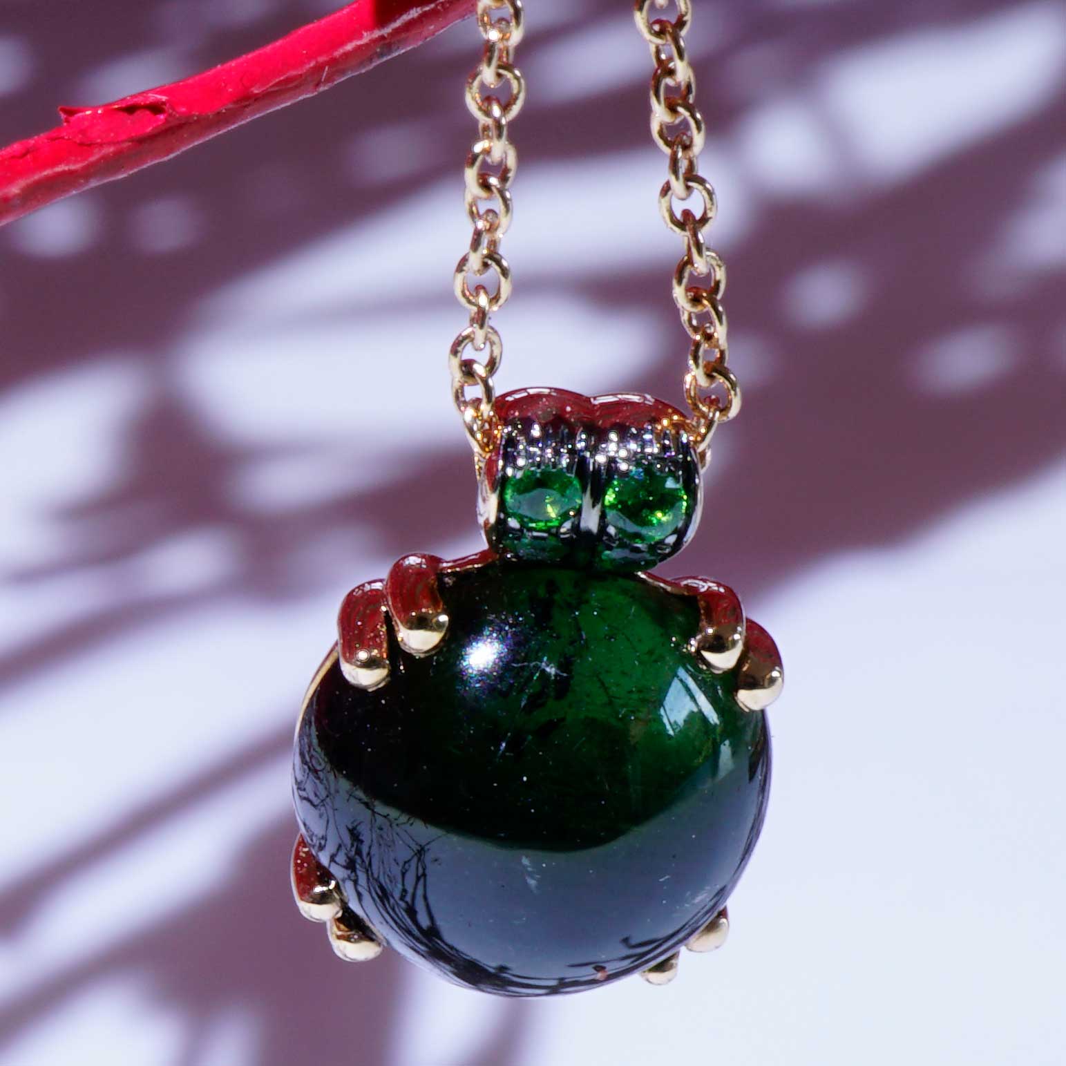 Tourmaline Tsavorite Pendant with Chain 750 Rose Gold... Bubbles.. round Gemstone Cabochons to fall in Love with