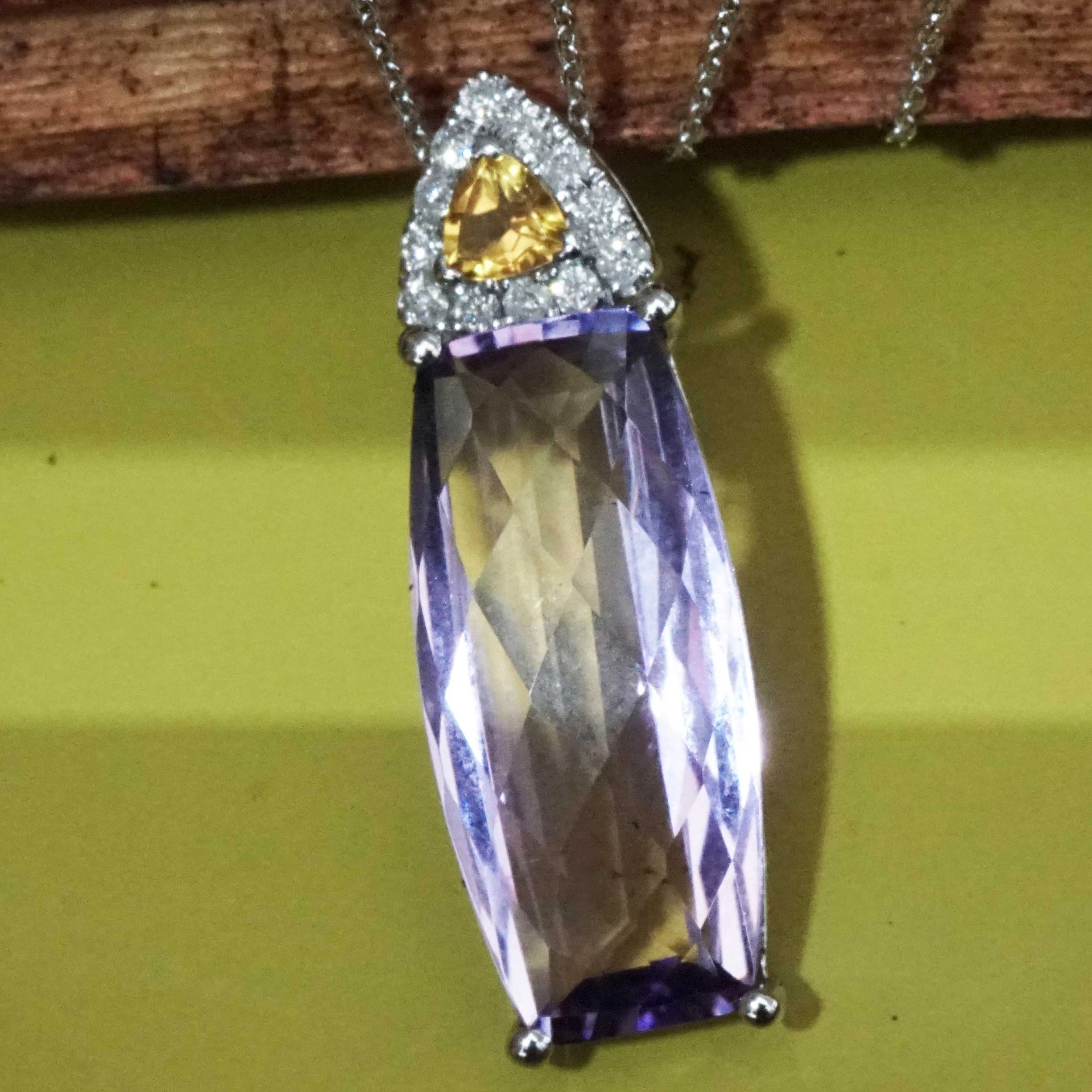 Amethyst Citrin Brilliant Pendant with Chain 18 kt White Gold...so graceful