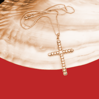 Antique Jewellery Cross Pearl Brilliant Pendant with Chain 585 White Gold Yellow Gold around 1900