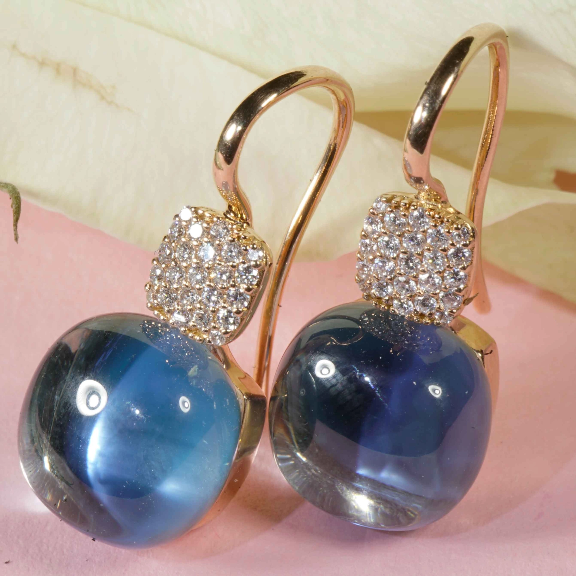 Bluetopaz Brilliant Earrings 18 kt Rose Gold...modern Design so stunning 
