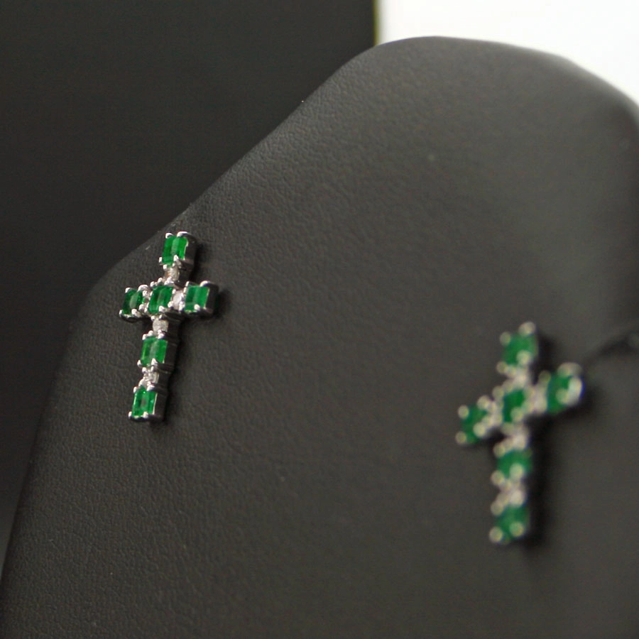 Fine Emerald Earsticks...simply looks fashionable...Cross 18 kt Gold with Diamonds