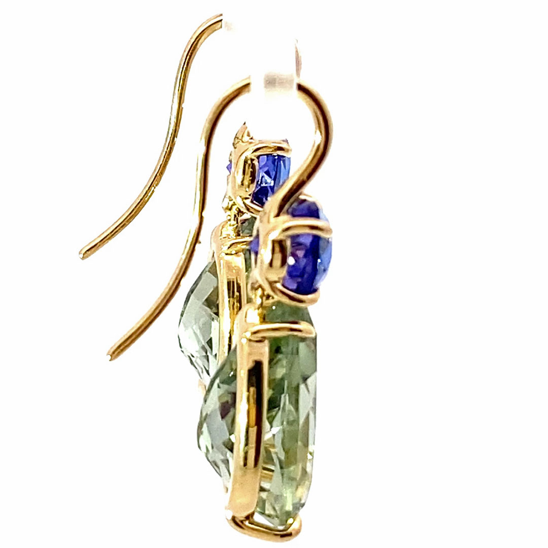 Bluetopaz Amethyst Earrings of high quality made in a traditional Italian goldsmith in Valenza, modern Design