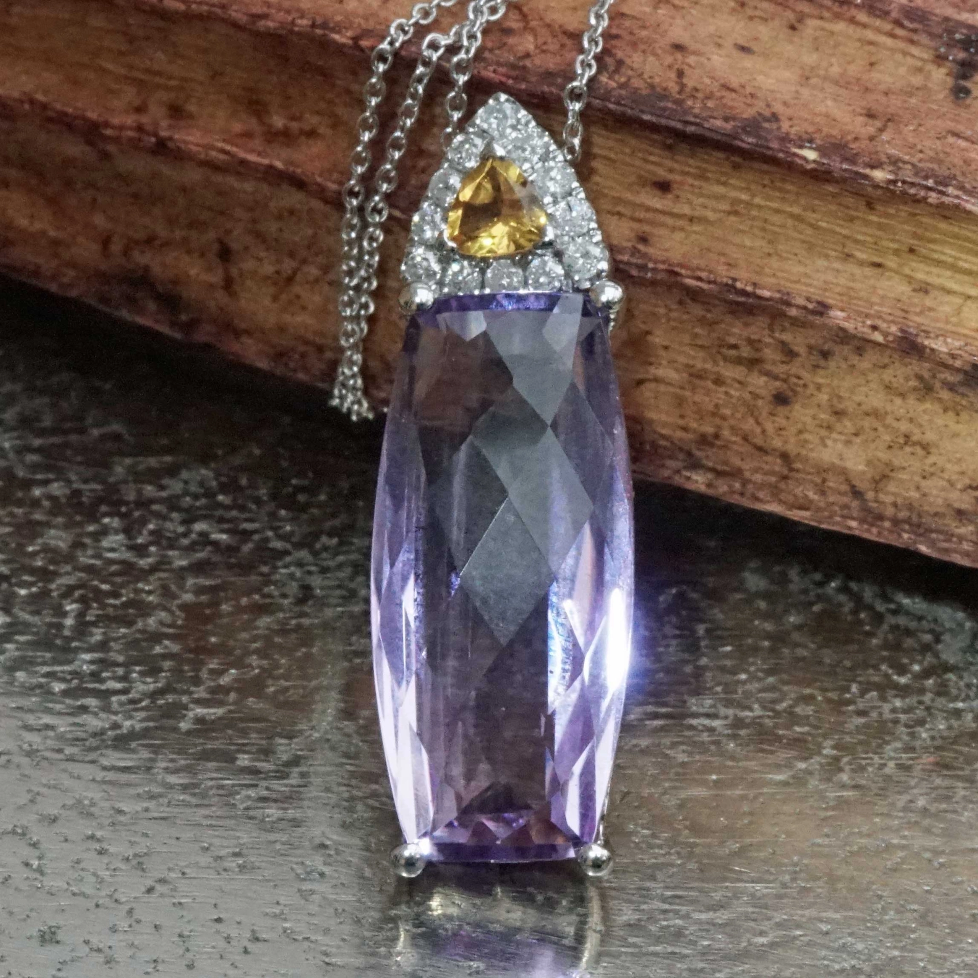 Amethyst Citrin Brilliant Pendant with Chain 18 kt White Gold...so graceful