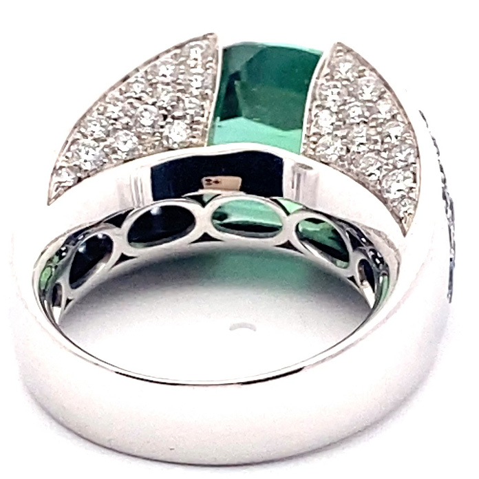 Lagoon Green Turmalin Saphire Brilliant Ring 18kt Whitegold Afghanistan AAA+ 