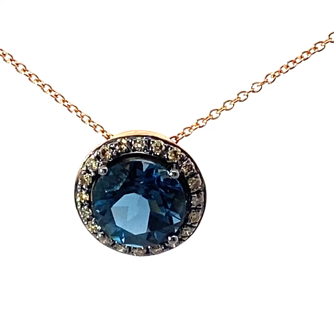 Blue and Grey....what a Cool Combination....Rosegold Pendant 18 kt Topaz and Diamonds