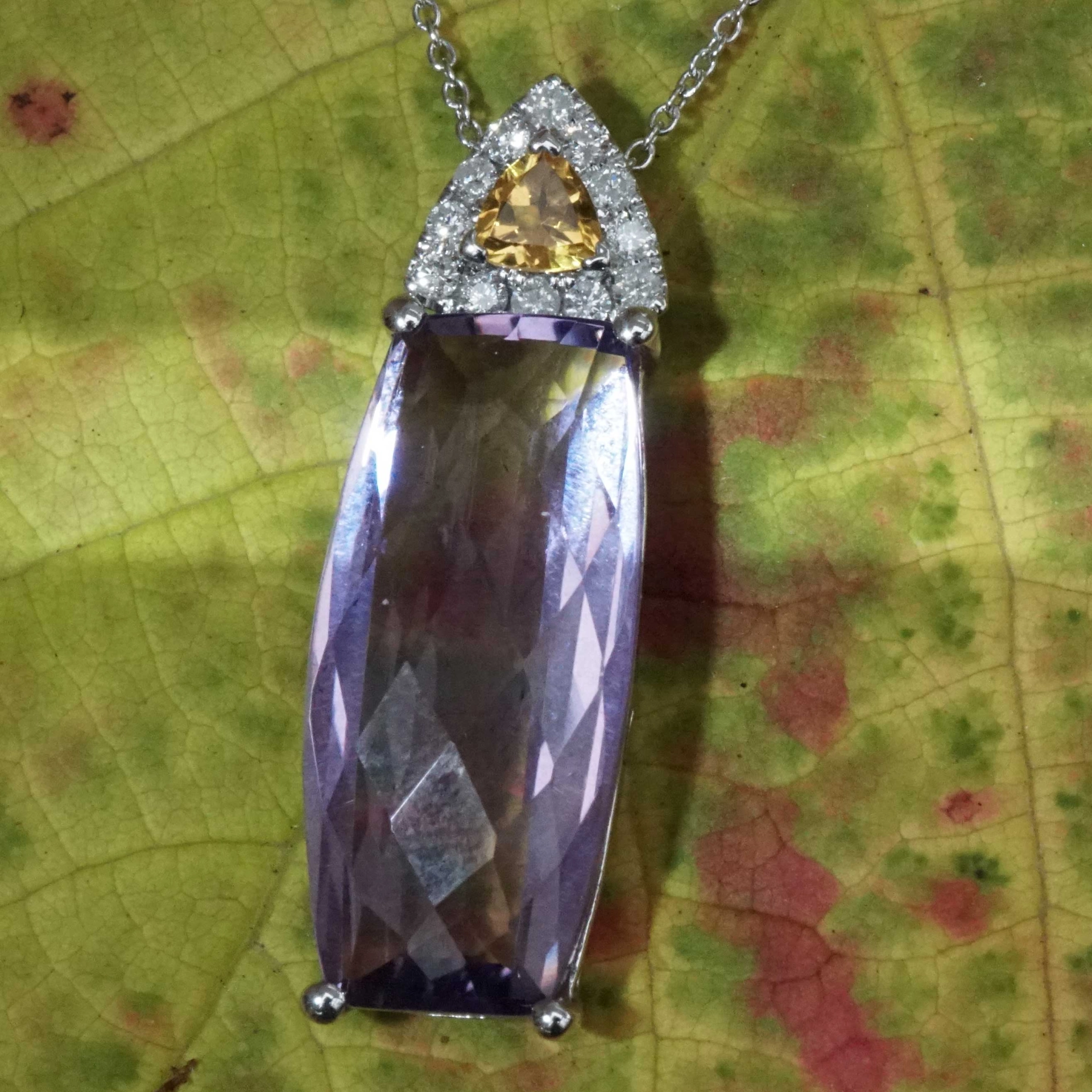 Amethyst Citrin Brilliant Pendant with Chain 18 kt White Gold...so graceful