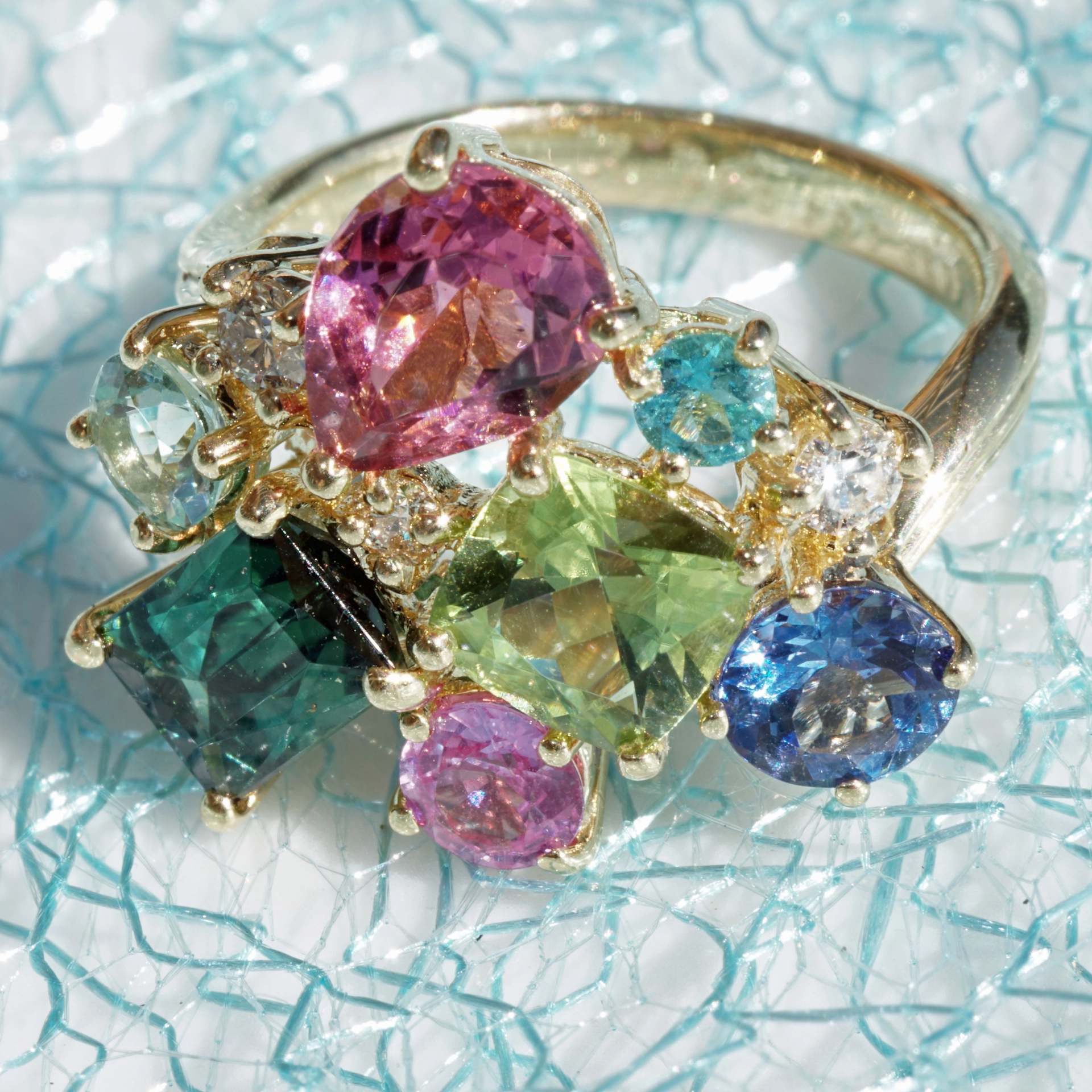 Potpourrie of Colors and Gems....Ring 18 kt Yellow Gold...so many Colors