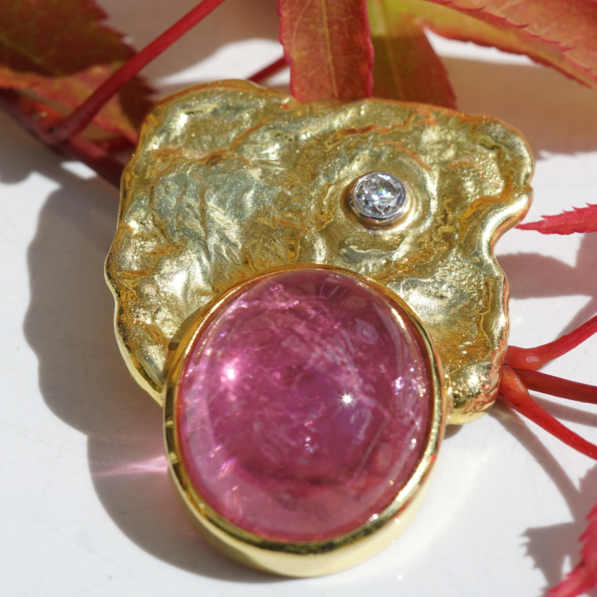 Turmalin Brillant Anhänger 585er Gelbgold massive Handarbeit 12 Gramm