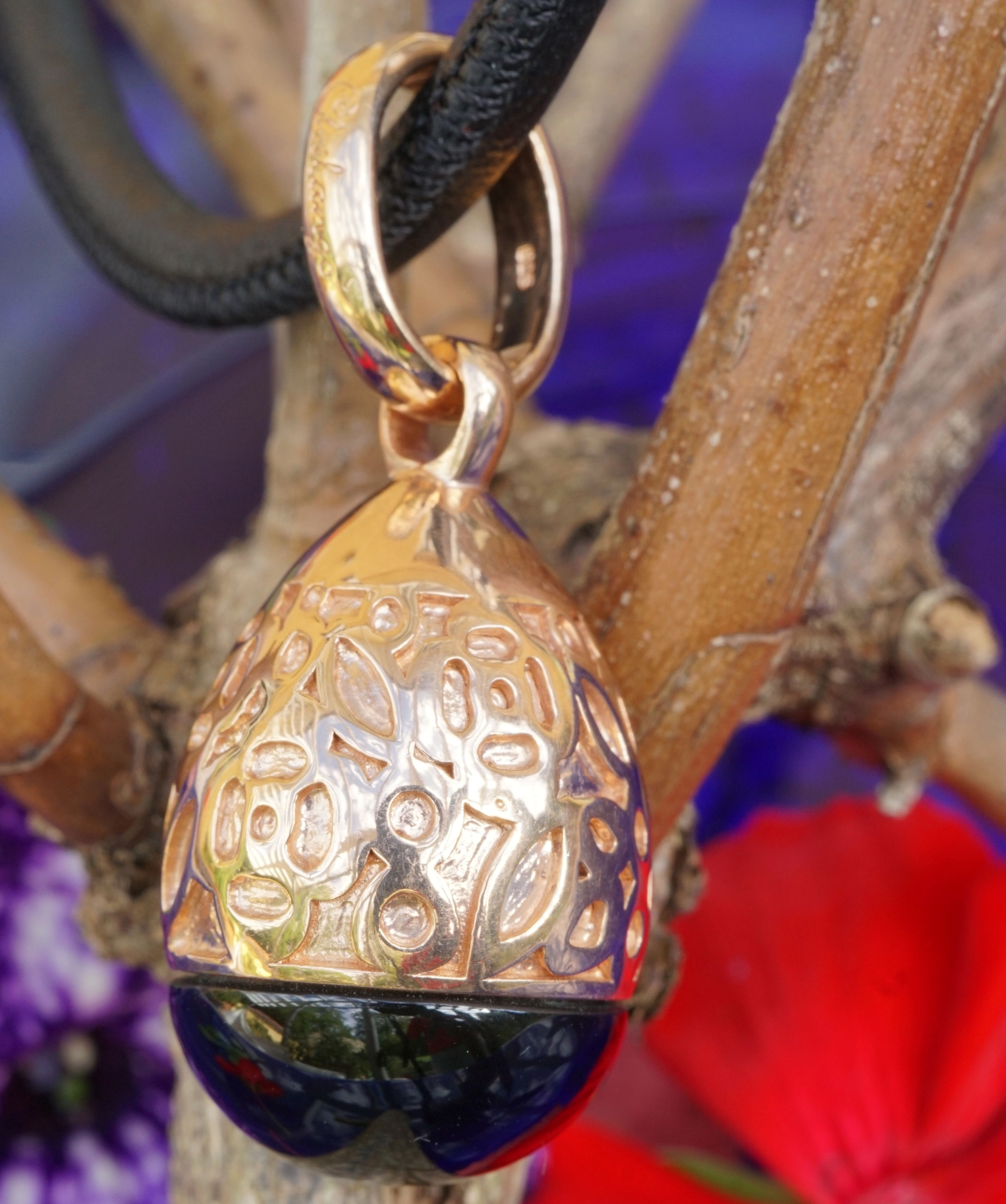 Chilango Pendant Smoky Quarz big drop floral Silver gold-plated