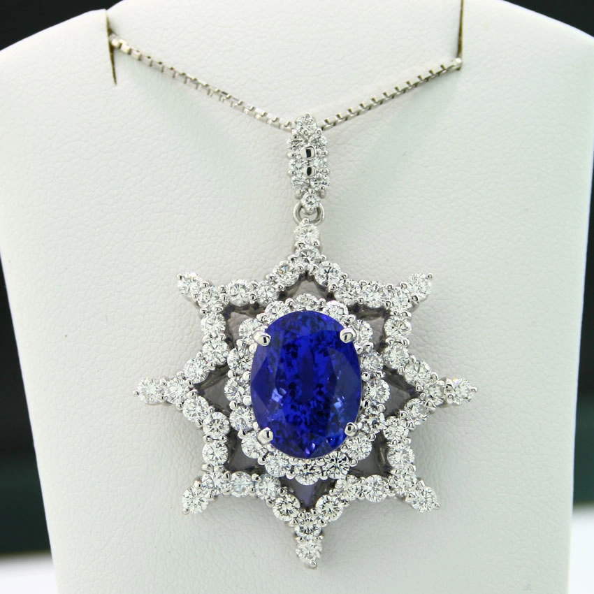 Tansanit-Brillant-Anhänger in 900/-Platin mit Kette in 850/-Platin