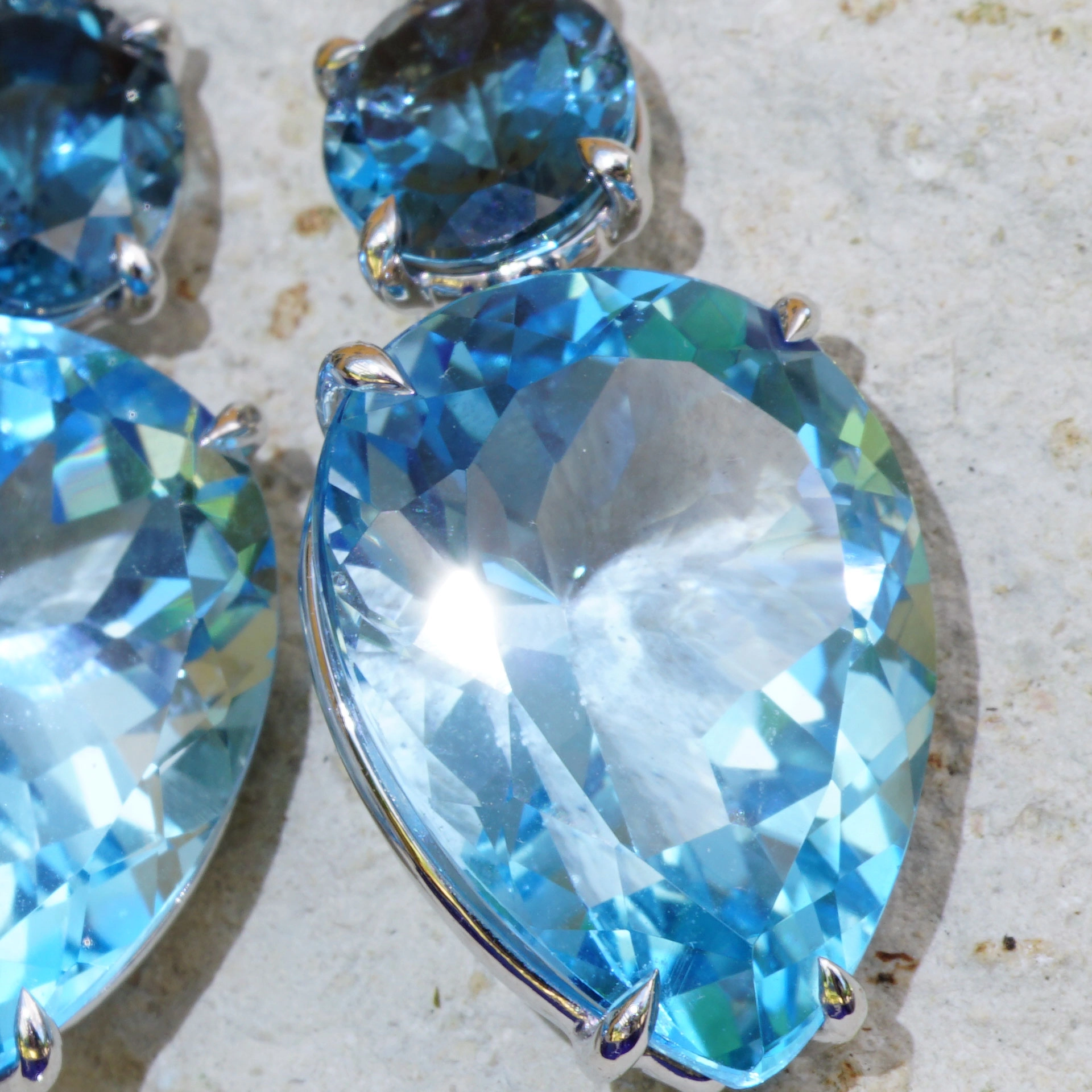 Bluetopaz Diamond Earrings...Italy Sea Blue...18 kt Whitegold amazing