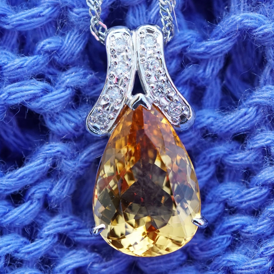 Imperial Topas Brillant Anhänger mit Kette 900er Platin 5.19 ct 0.08 ct