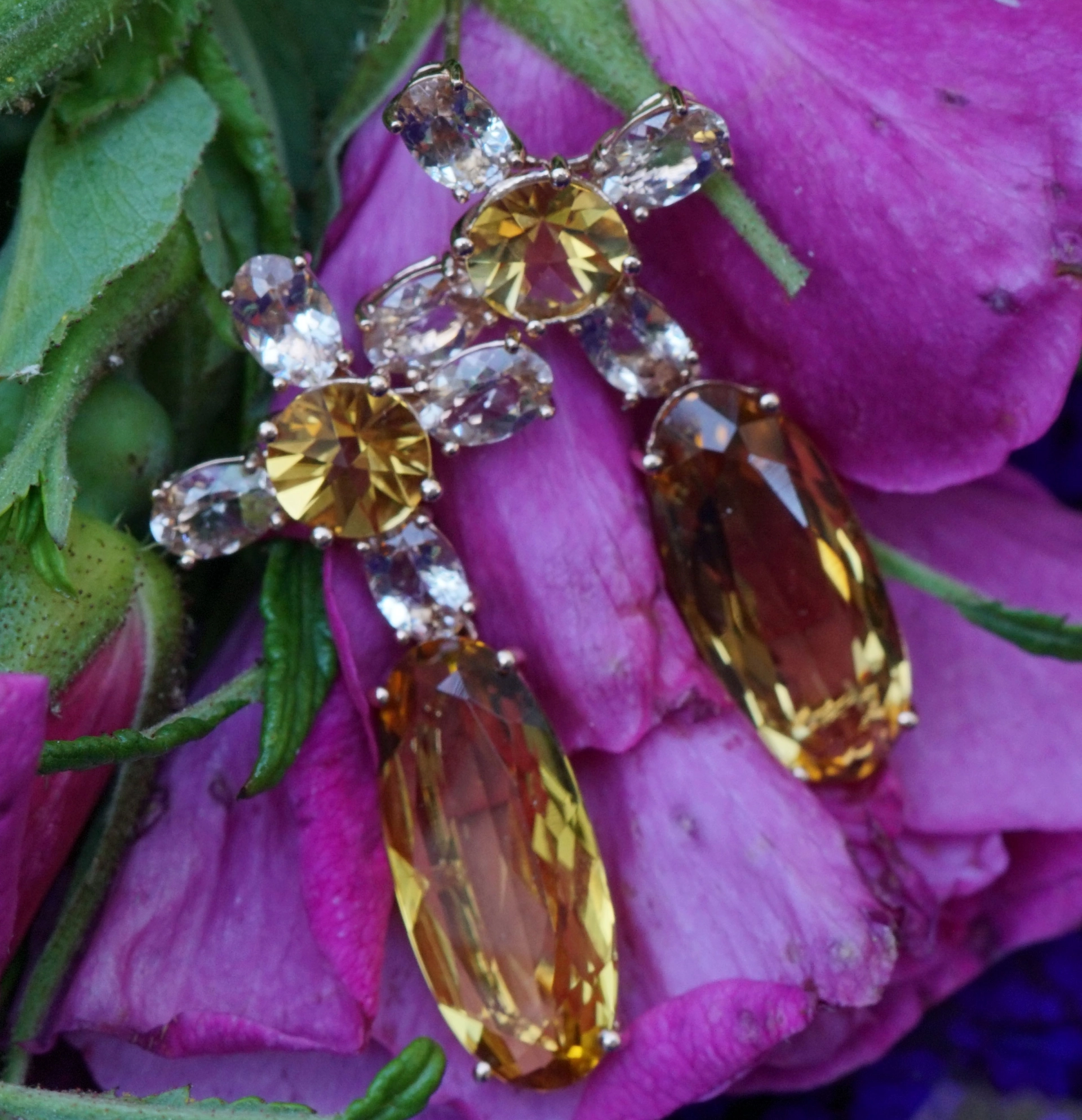 Morganite Beryll Earrings 18 kt Rosegold 40 x 20 mm 13 ct.....Unique