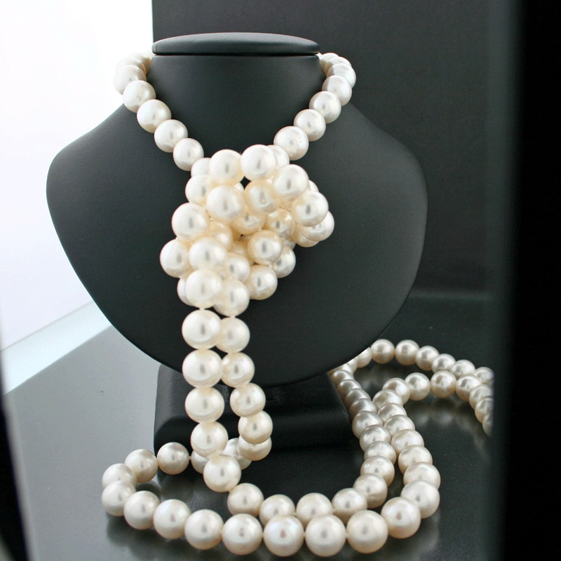 Zuchtperlenkette, 170 cm lang, weiß, 11-11,5 mm D