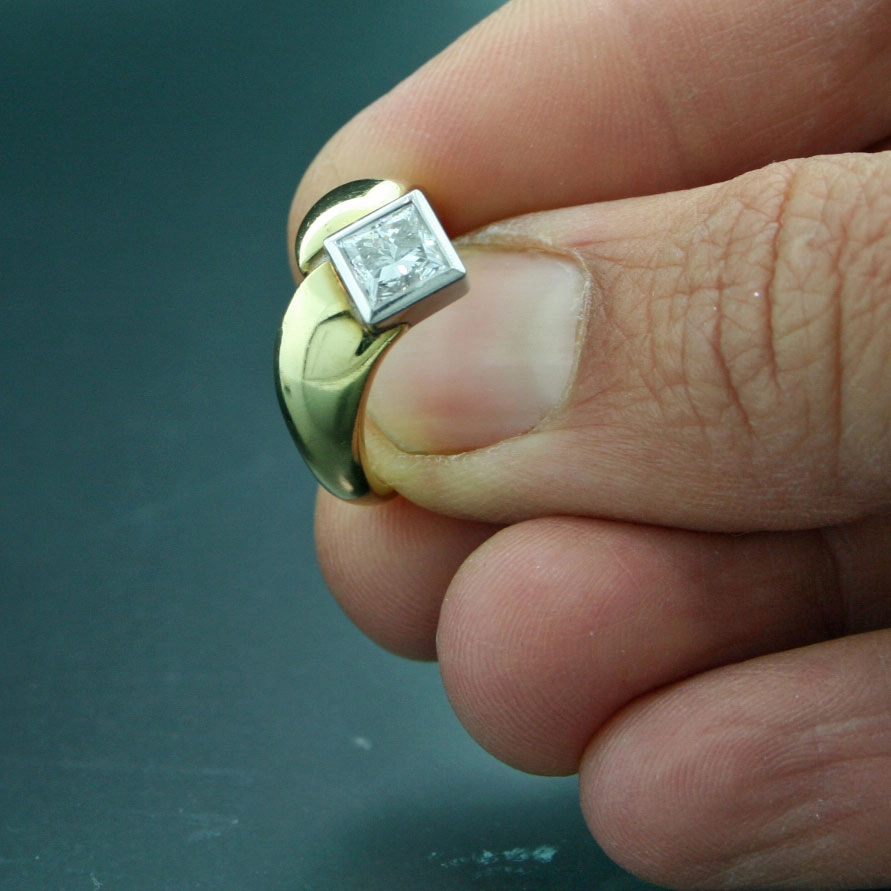 Diamant-Ring, 585er-Gold, Prinzess-Diamant, 0.95 ct, TW-W / VVS-VS