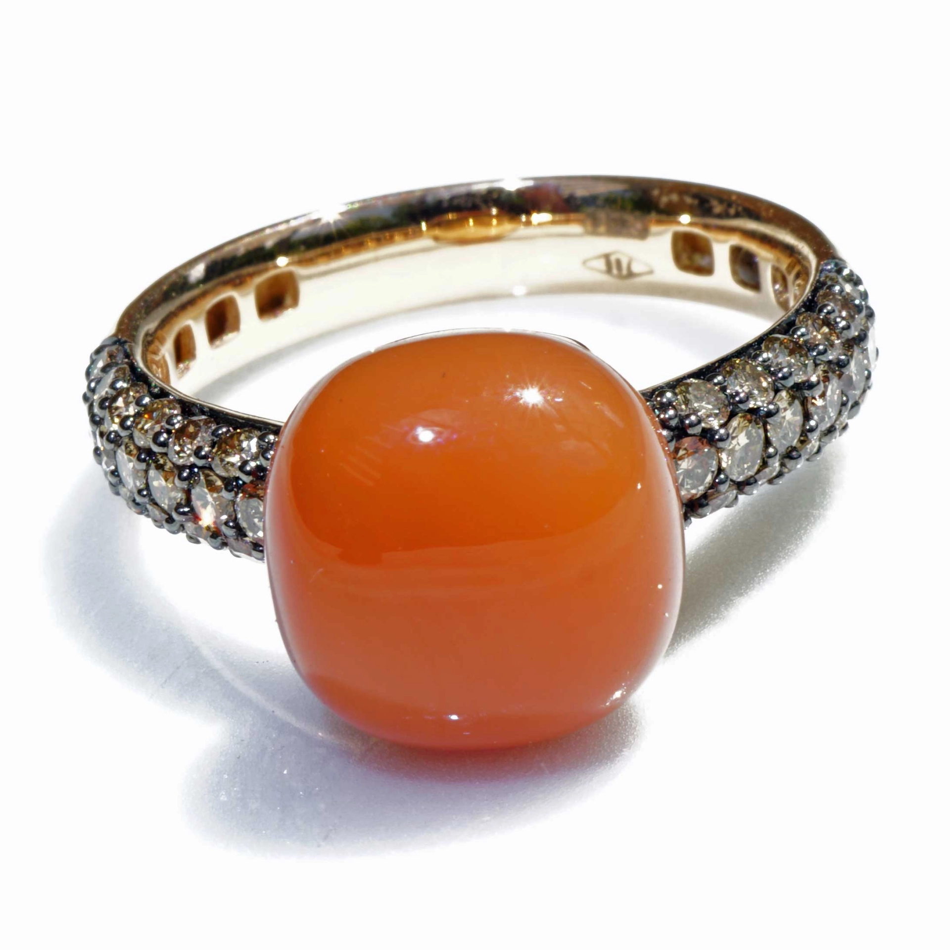 Moonstone Brilliant Ring 750 Rose Gold 7.30 ct 0.68 ct..elegant Winter Colors..liquid Impressions