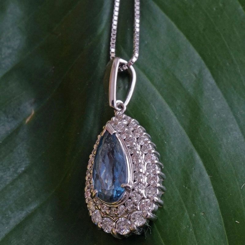 Aquamarin-Brillant-Anhänger-Kette-900er-Platin-1 ct-0.60 ct